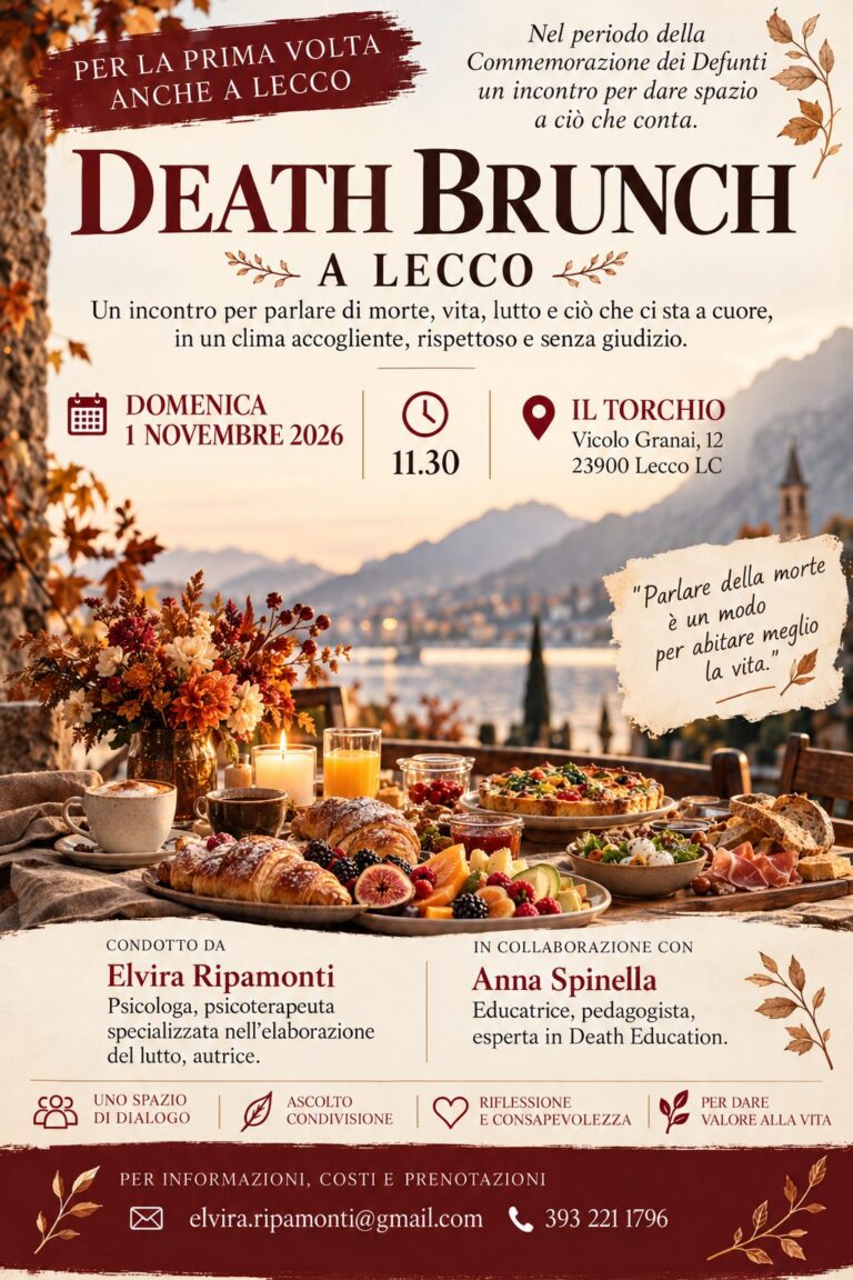 Locandina del Death Brunch a Lecco del 1° novembre 2026 con Elvira Ripamonti e Anna Spinella