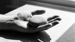 Una pietra liscia nel palmo di una mano aperta: il peso del senso di colpa dopo un lutto