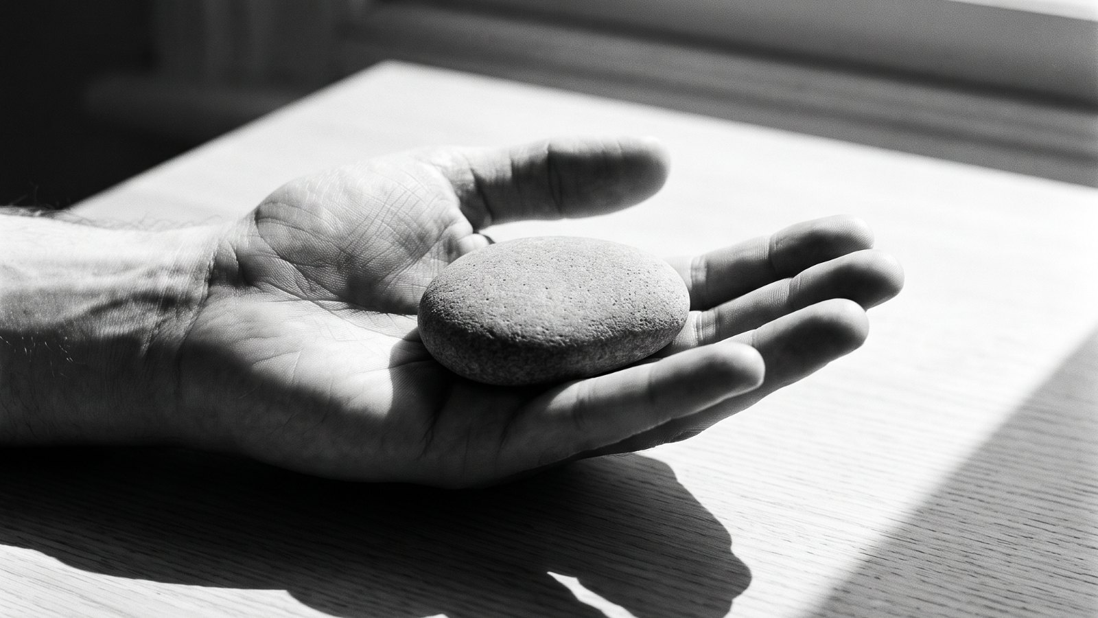 Una pietra liscia nel palmo di una mano aperta: il peso del senso di c